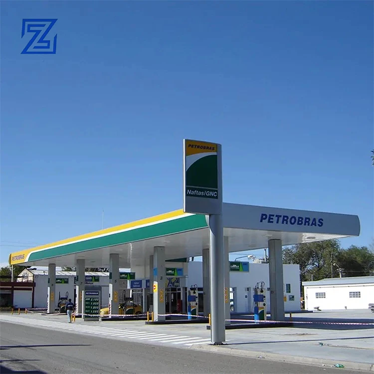Custom Gas Station Canopy and Design Steel Accessories Led Canopy Frame Fuel Pump Gas Station