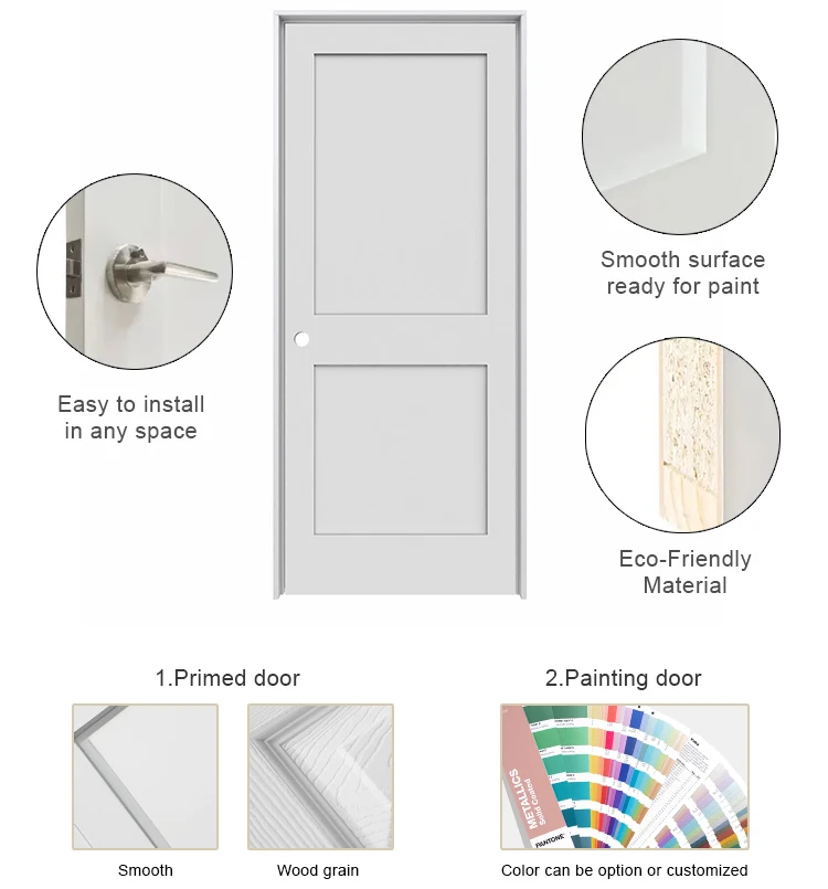 Prehung Interior Doors White Mdf Molded Door Wood Primed Internal