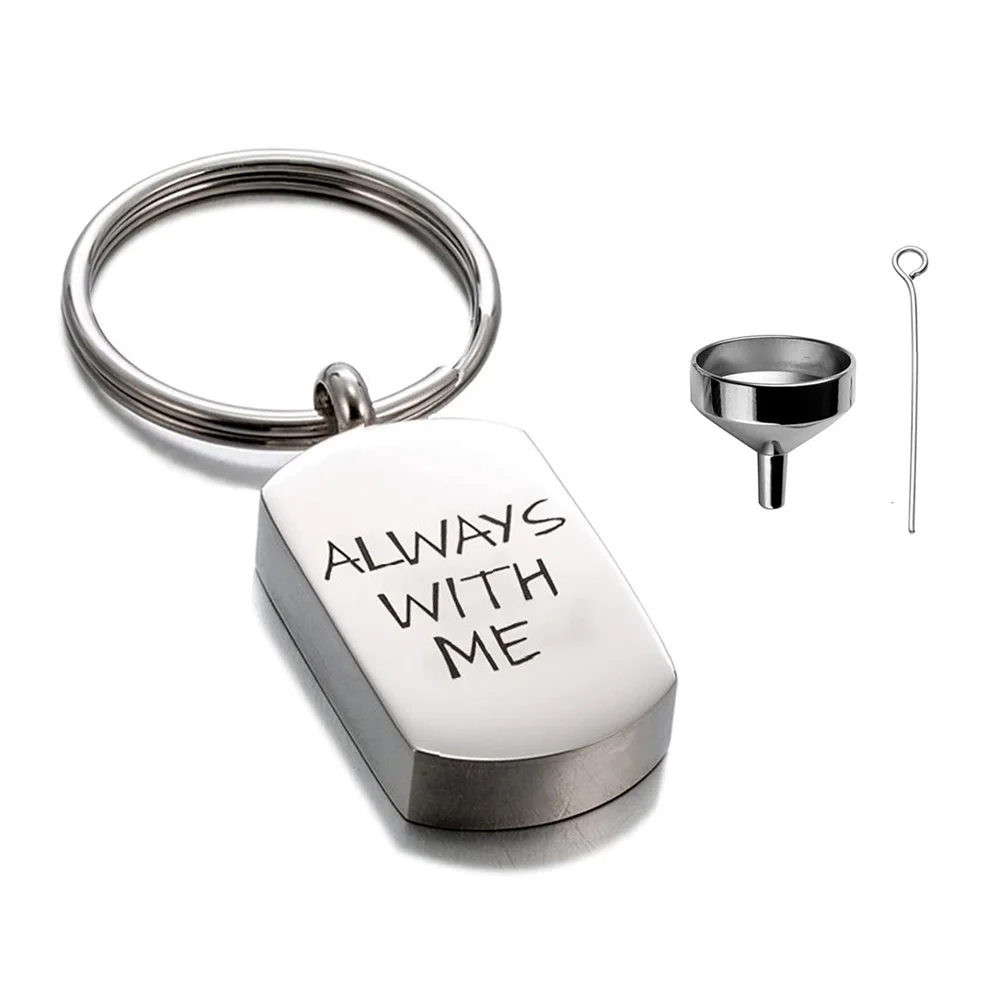 Stainless Steel Engraving Rectangle Pendant KeyChain Cremation Urn KeyRing Memorial for Human Pet Ashes Jewelry Keepsake Gift