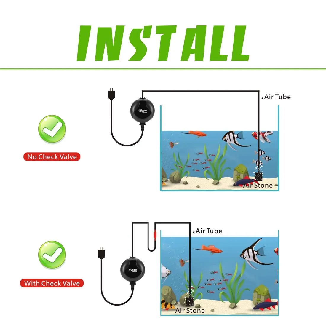 Hygger Quiet Mini Air Pump for Aquarium 1.5 Watt Oxygen Fish Air Pump for 1-15 Gallon Fish Tank with Accessories 
