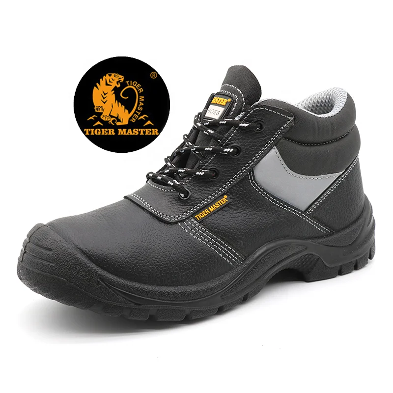 Middle-Cut Embossed Leather Upper PU Outsole Safety Shoes - China