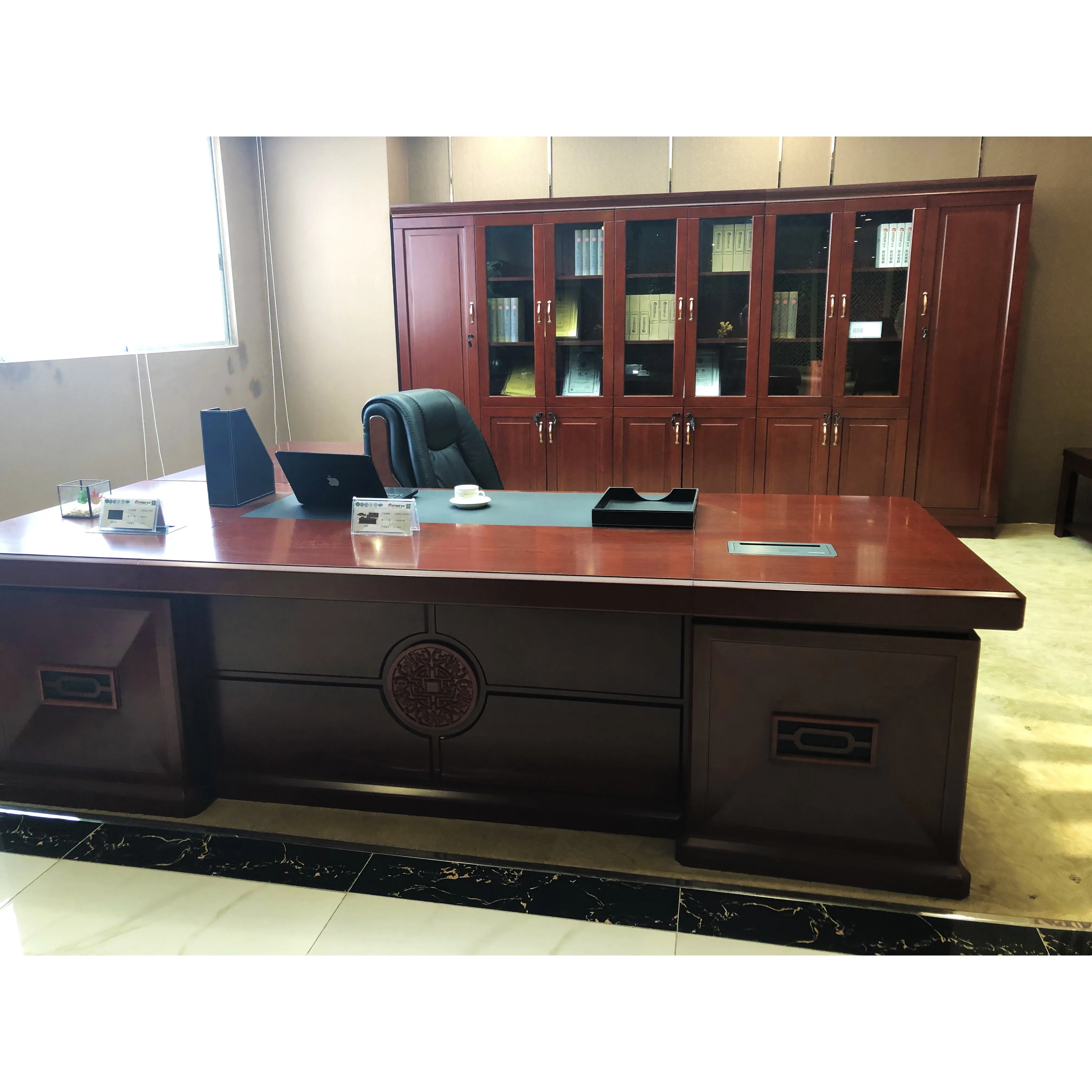 Luxury large home office desk custom Classic wood carved office furniture  24880