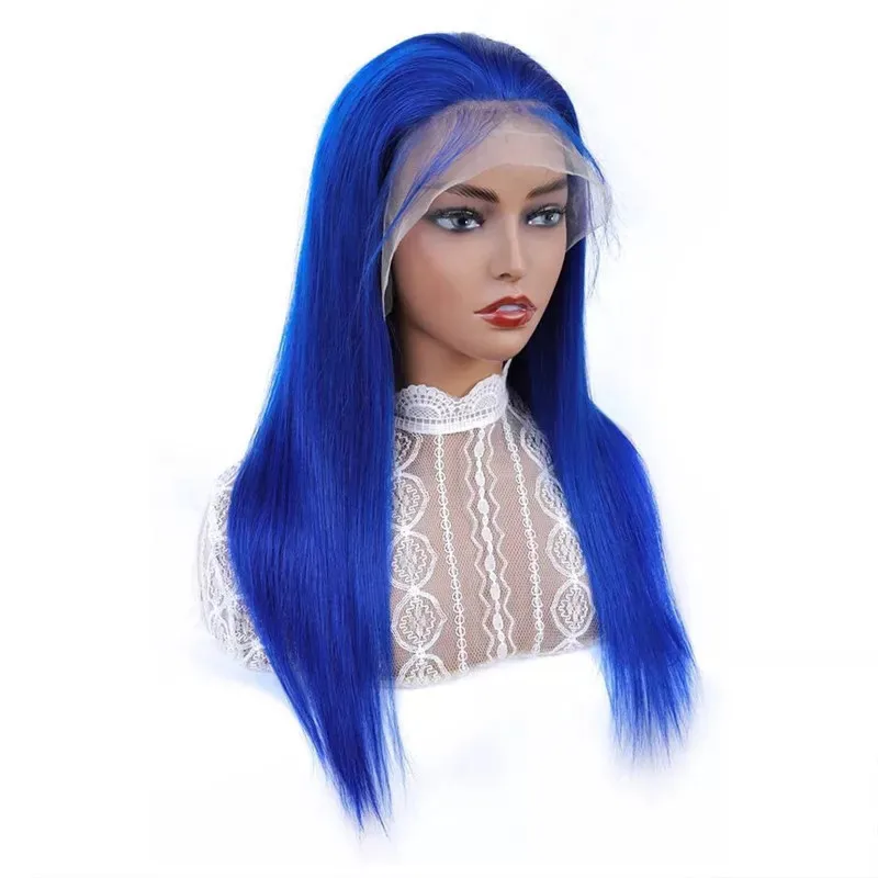 4p Hair Best Selling Wholesale Straight Virgin Hair Wig Blue Color