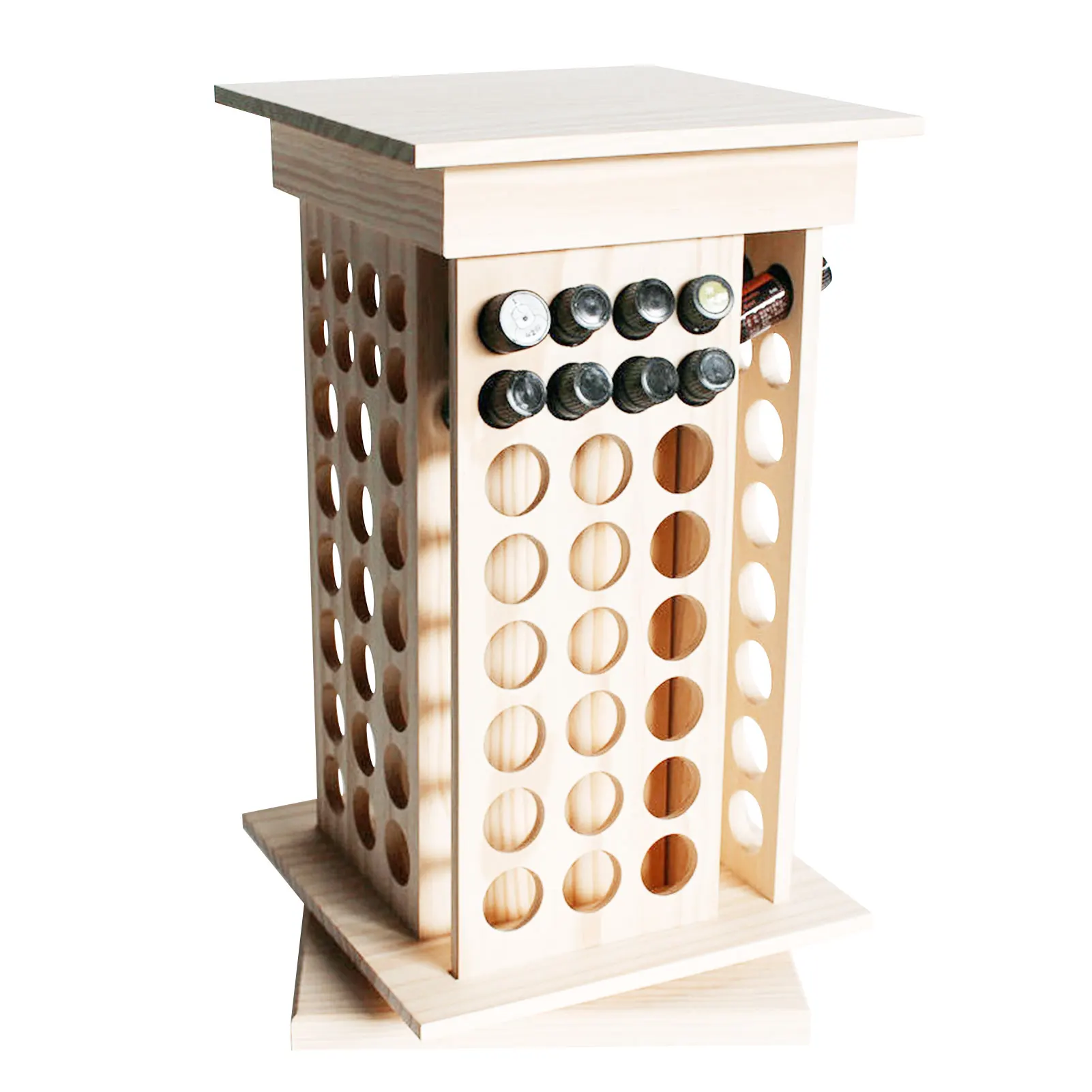 Essential Oils Organizer Storage Rack Wooden Rotating Essential Oil Rack 104 Slots Nail Polish Essential Oil Bottle Display Rack