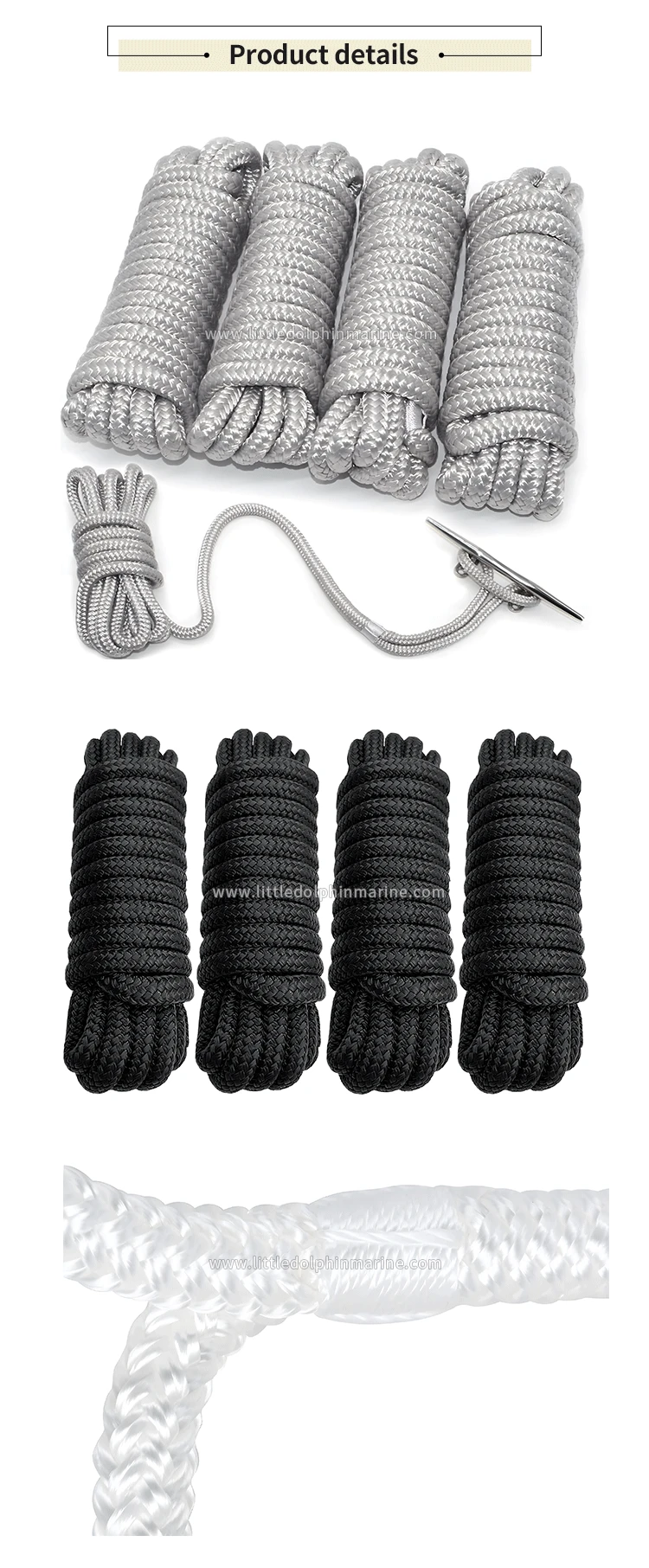 Little Dolphin Nylon Double Braided Rope Mooring Line Anchor Line Rope ...