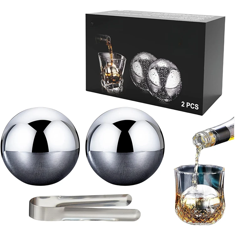 Factory Wholesale Reusable Chilling Whiskey Ball Stainless Steel 304 Ice Cube Ball Rocks with Tongs for Cola Wine Drinks with Custom Logo