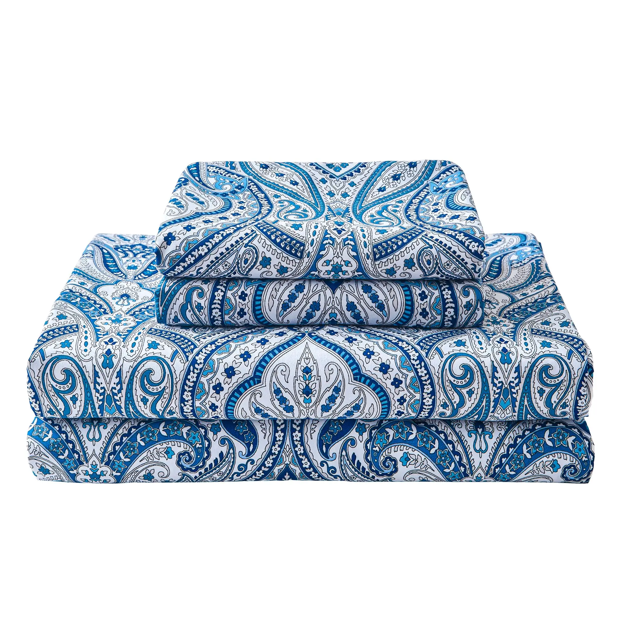 Aoyatex RTS Bed sheets Manufacturers in China Blue Paisley Printed Bed sheets set Full Size Microfiber Floral Printed bed sheet