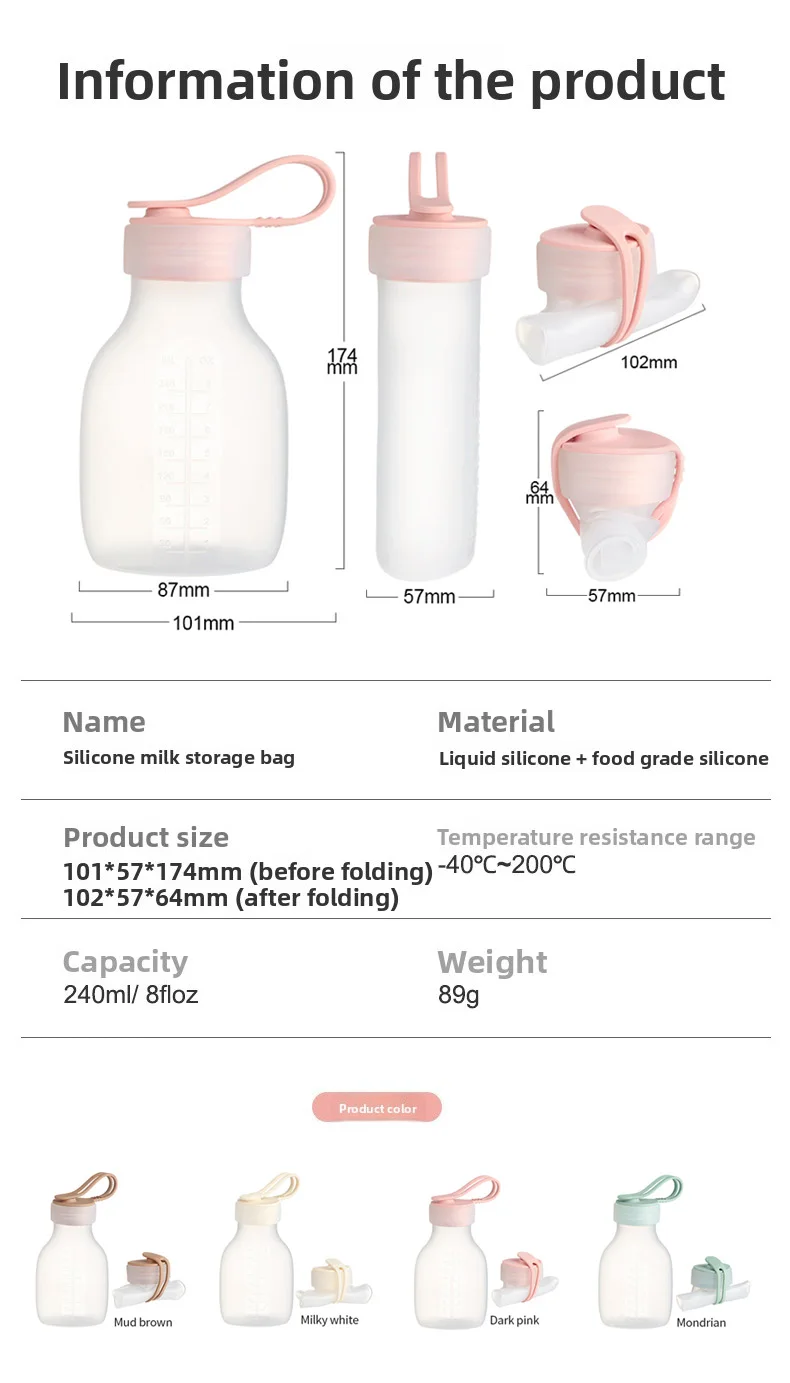 New Reusable Silicone Manual Breast Milk Storage Bags Double-Layer Sealed Leak-Proof BPA Free 240ml Upright with Handle manufacture