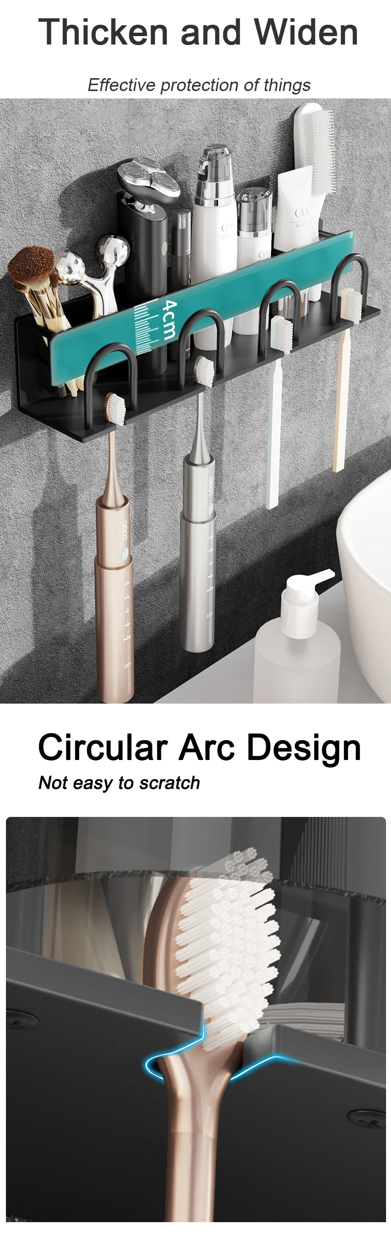 Wall Mounted Bathroom Aluminum Toothbrush Holder Black Family