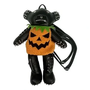 Hot Sale Punk Designer Cartoon Teddy Backpack Cute Goth Halloween Pumpkin Bear Doll Backpack for Adults Women Lady