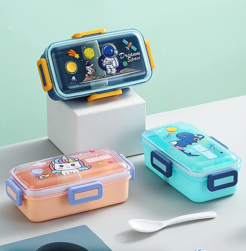 2023 Hot Sale Leakproof Lunch Boxes Plastic Cute Cartoon Bento Box Food Packing Rectangle Shantou Plastic Food Containers Set