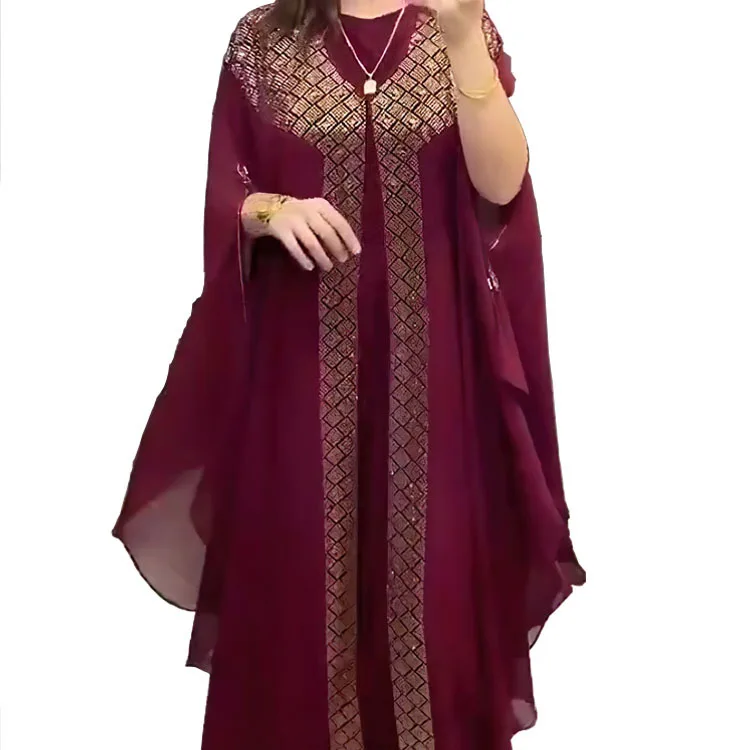 Arabian Robe Pearl Chiffon Dress Middle Eastern Muslim Hot Diamond Robe