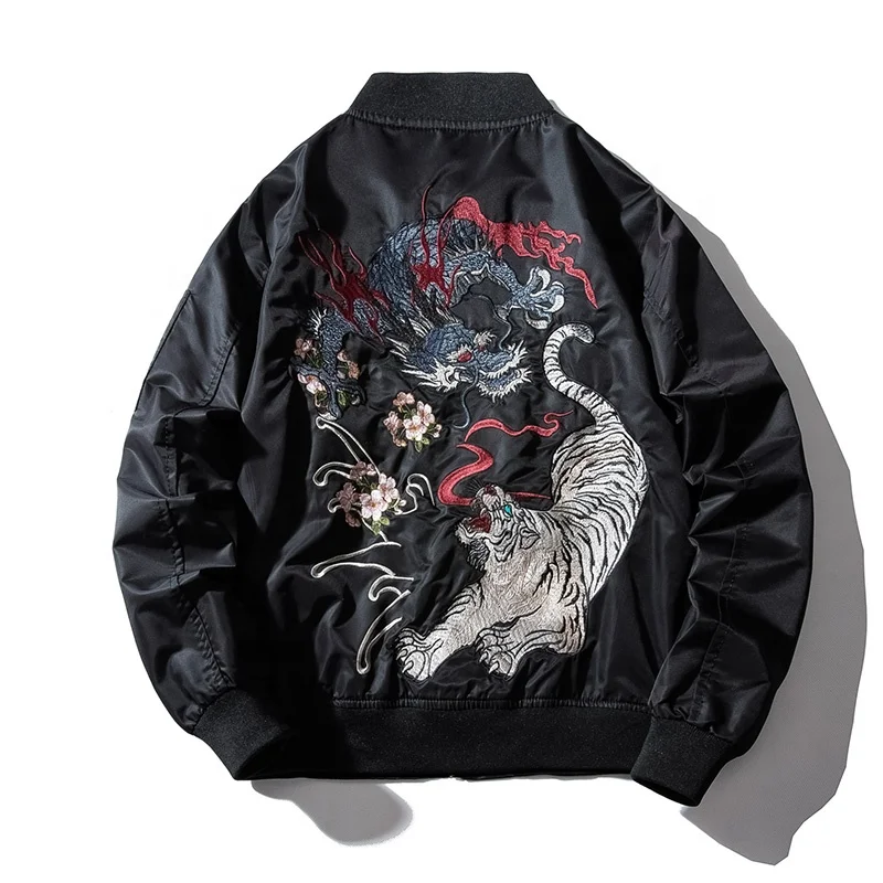 Customizable Spring 100% Cotton Windproof Embroidery Tiger Head Flight Men Bomber Jacket
