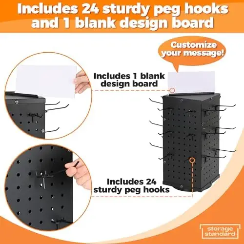 Rotating Pegboard Display Stand With 24 Hooks Metal Peg Board Displays Stands for Retail Vendors Selling & Shows