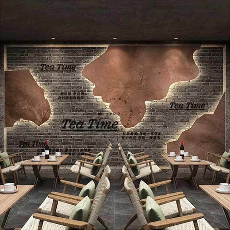 Wallpaper Retro Brick Wall Cafe Bar Restaurant Tooling Background Wall Mural Modern Creative Art 3D Mural Wallpaper,3D,430x300cm