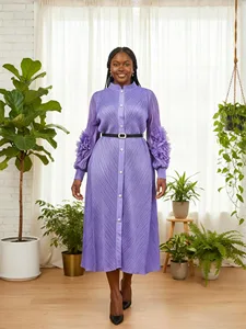 Miyake Pleated Dress with Straight Tube-shaped Flower-shaped Sleeves  High-end Women's Clothing Manufacturer for Plus-size Women