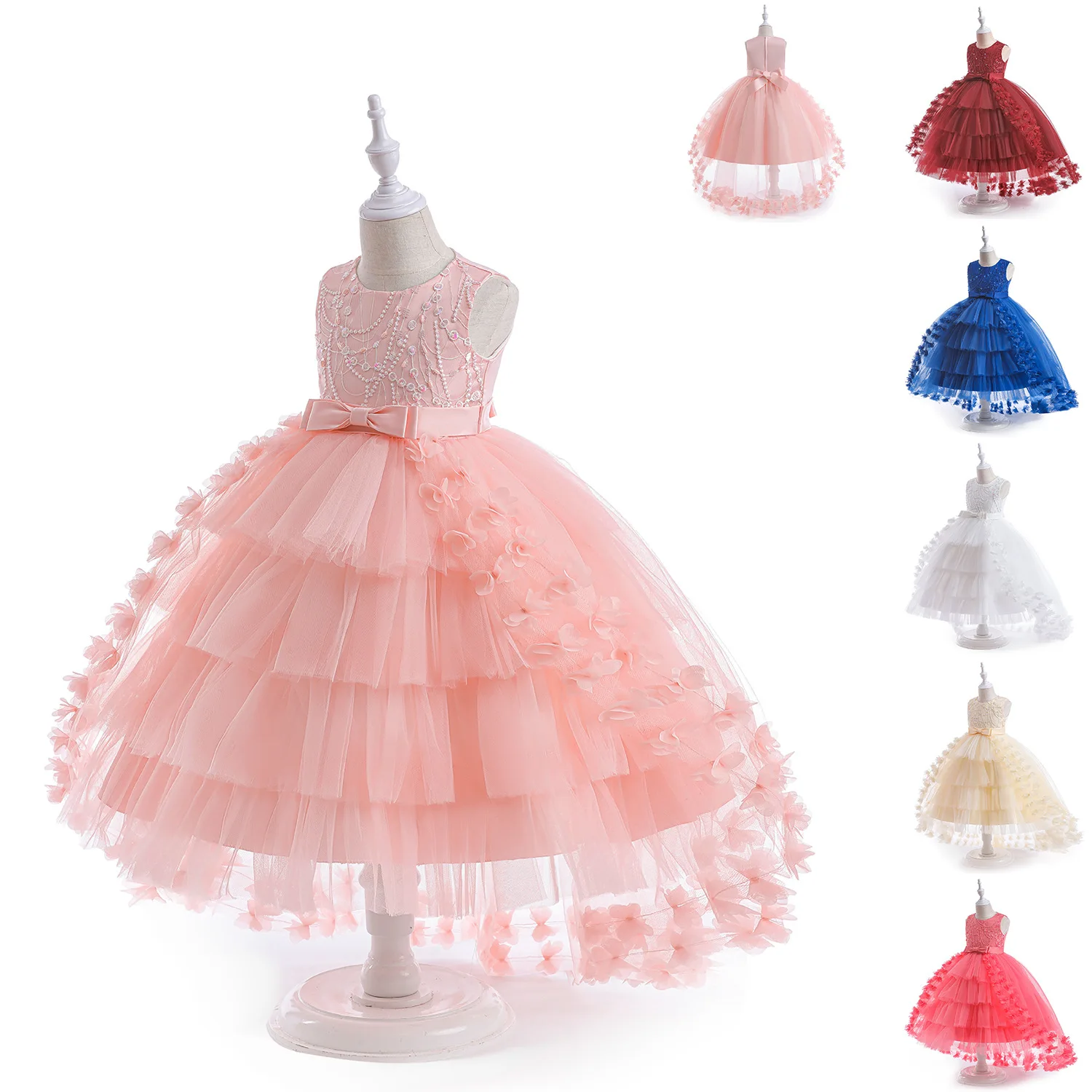 High Quality Kids Graduation Dresses Sleeveless O-Neck Collar White Flower Kids Graduation Dresses Zipper Closed Girl Dress High Quality Kids Graduation Dresses Sleeveless O-Neck Collar White Flower Kids Graduation Dresses Zipper Closed Girl Dress