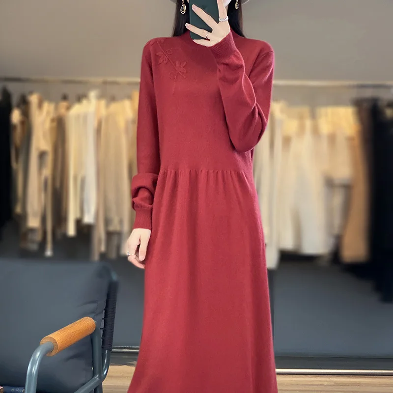 Shop Our Custom-Made Cashmere Dress with Embroidered Flowers