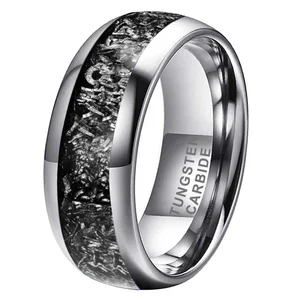 Coolstyle Jewelry 8mm Fashion Jewelry Engagement Wedding Band for Men Women Imitated  Meteorite Chip Inlay Tungsten Ring
