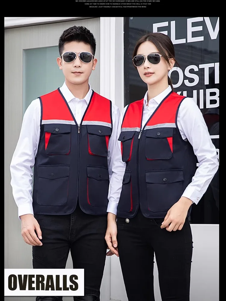 Hi-Vis Safety Work Vest with Multi-Pockets Customized Logo Reflective Clothing for Photography & Fishing