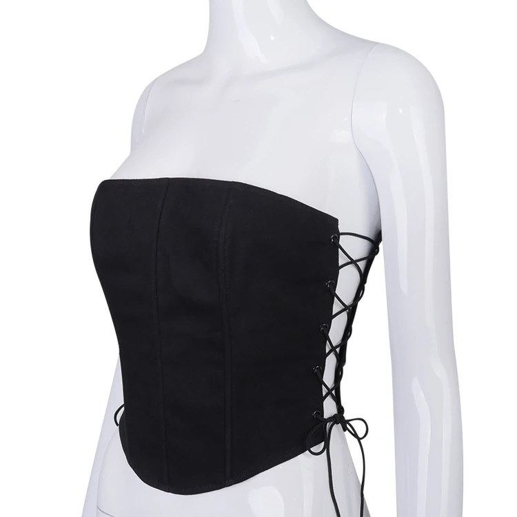 Spring Summer Fashion Push up Bustiers Wear Out Underbust Lace Women Sexy Strapless Tube Top Draw String Body Corset Top