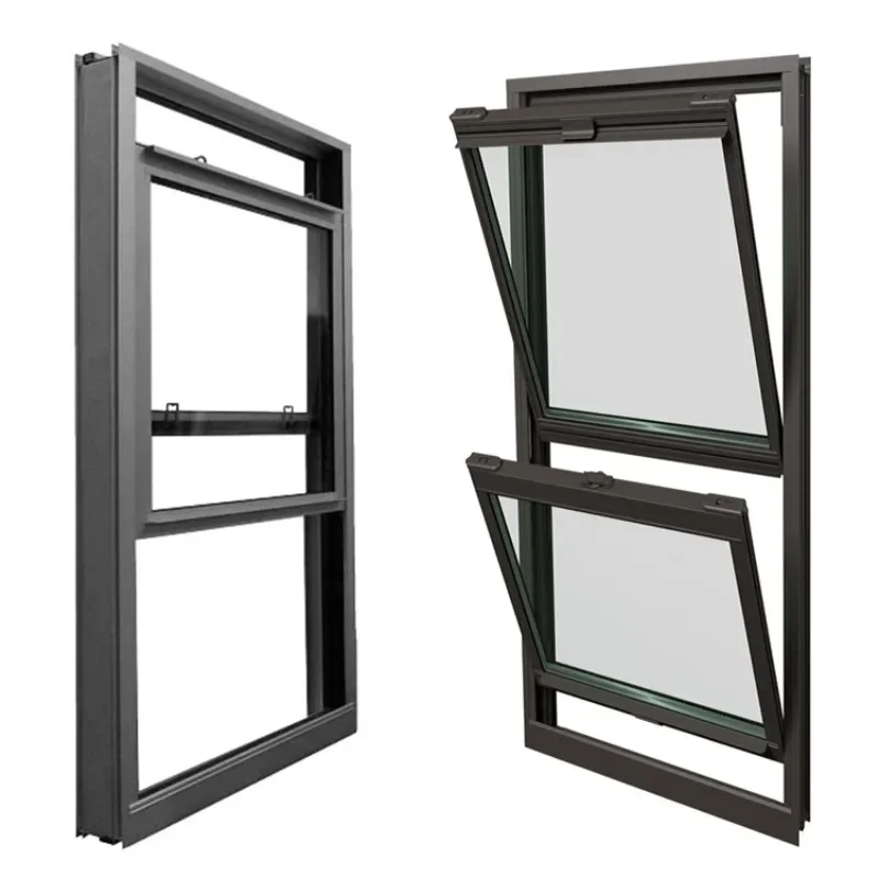 Vertical aluminum profile sliding window double glazed double hung aluminum windows with grilles factory