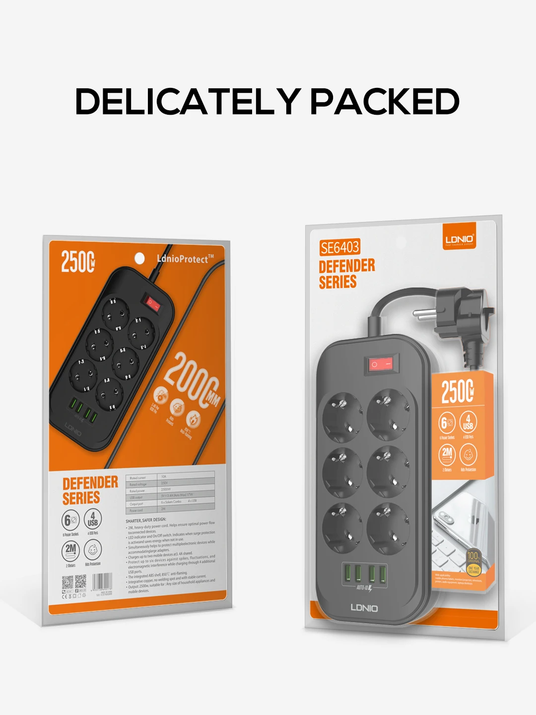 Ldnio Se64603 6way Eu Electrical Power Strip Black Europe Plug 5 Way