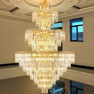 Large Size Decoration Banquet Villa Living Room Hotel Hall Luxury Gold K9 Crystal Elegant Light Chandelier