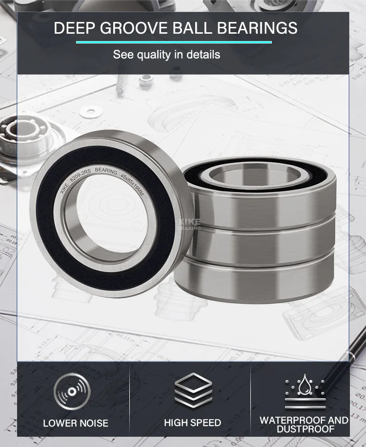 Double Rubber Seal Motorcycle Bearing 6209 2rs Zz Size 45x85x19mm Deep