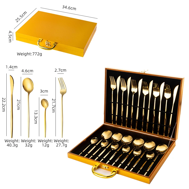 Custom Logo Portuguese High Quality Polish Stainless Steel 24cs Gold