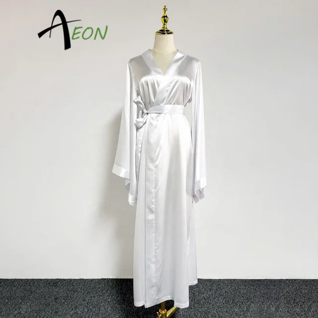 Custom Silk Satin Luxury Long Elegant Robe Wedding Bridal Robes with lace Trims  Robe de satin