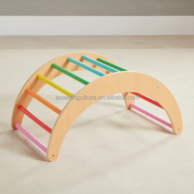 Asweets Montessori Color Wooden Climbing Triangle with Ramp Transformable Folding Indoor Gym Playground Climber Frame for Kid