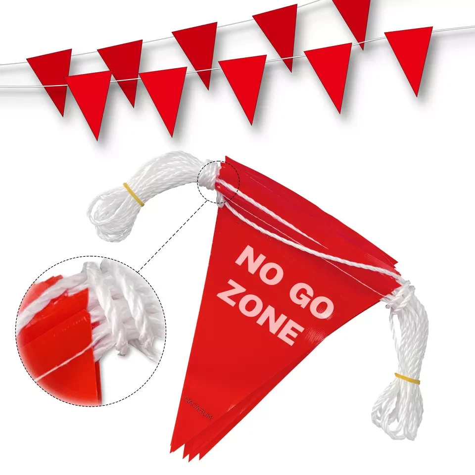 Durable Traffic Safety Triangle Pennant Caution Bunting Flag with Nylon White Rope