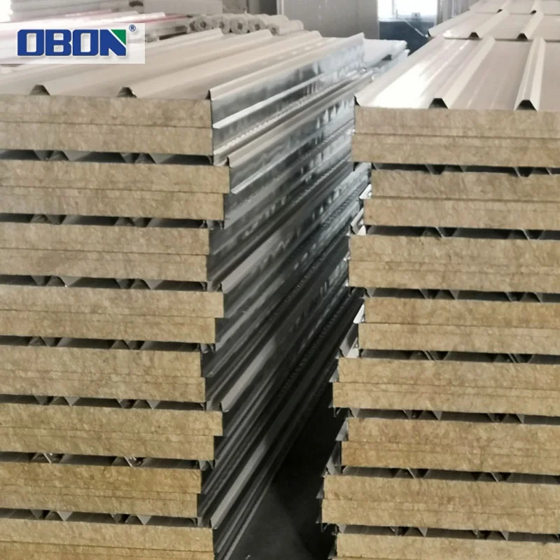 OBON Sandwich Wall Panel M2 Price rock wool Onsite Installation Office Building Graphic Design Metal Used for Roof Tile and Door