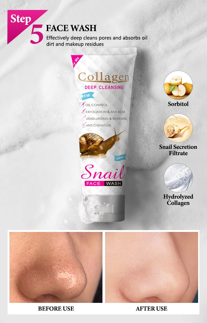 Hot Selling Skin Beauty Collagen Snail Cleansing Moisturizes Facial Skin Care 5 Pieces Set