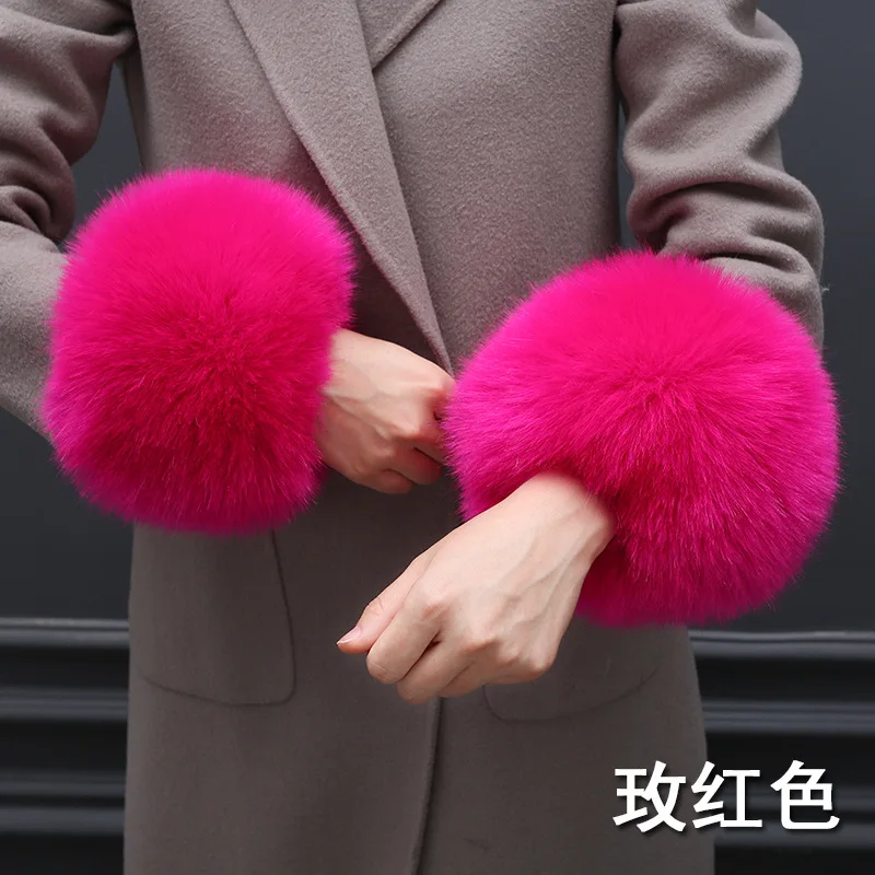 Манжеты женские из искусственного лисьего меха дизайнерские зимние теплые меховые однотонные манжеты на запястье пальто аксессуары для одежды