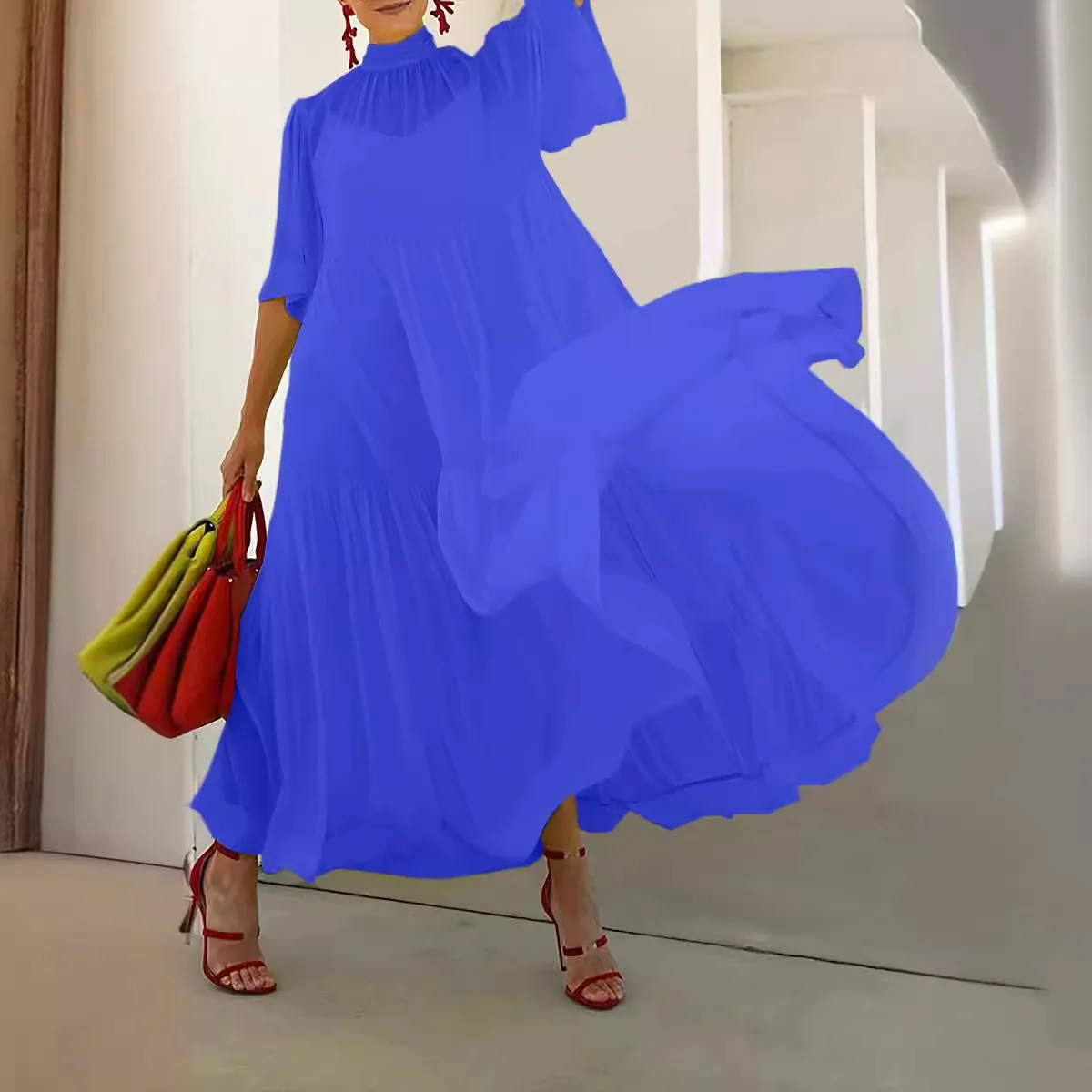 New Women's Chiffon Splicing Pullover Short Sleeve Long Dress Jacket With  Halter Lining Fashion| Alibaba.com