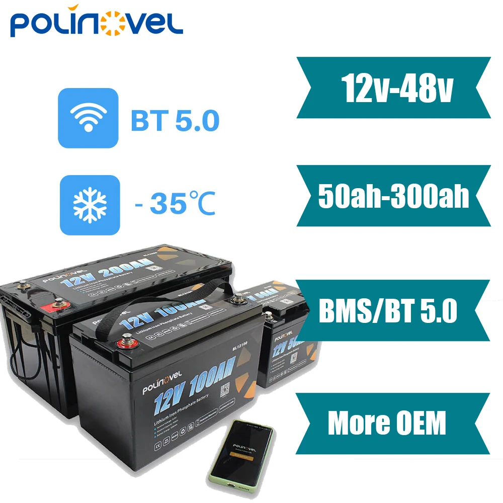 12V 50Ah LiFePO4 Bluetooth Battery BL1250 - Polinovel