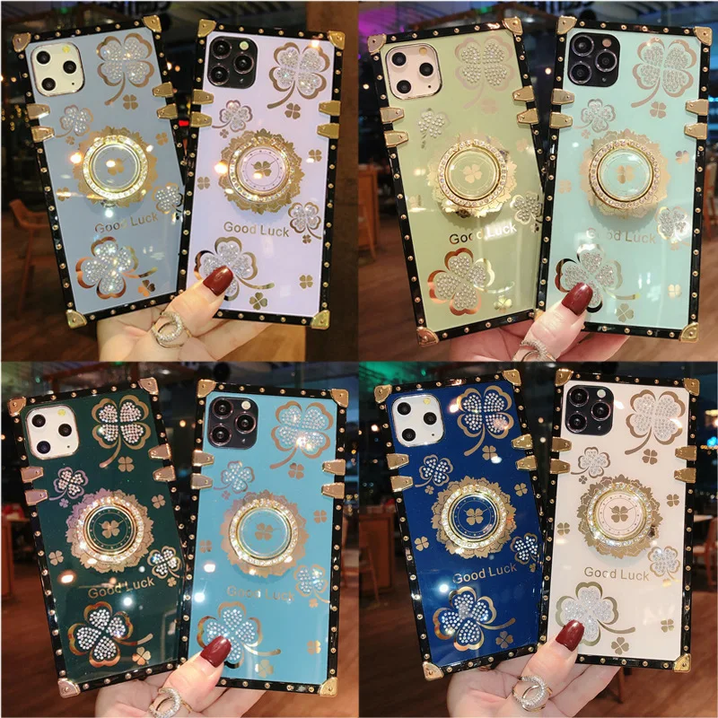 2021 Hot Sale Four Leaf Clover Luxury Square M&M Phone Cases for