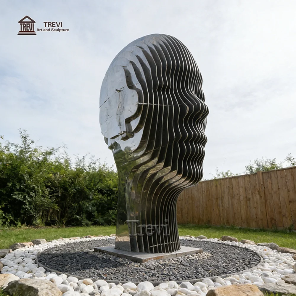 TREVI Modern Metal Abstract Art Stainless Steel Face Sculpture for Park Garden Decoration