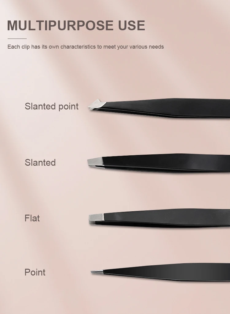1.5mm Thickness High Quality Set Eyebrow Tweezers With Light Slanted Eyebrow Tweezers Stainless