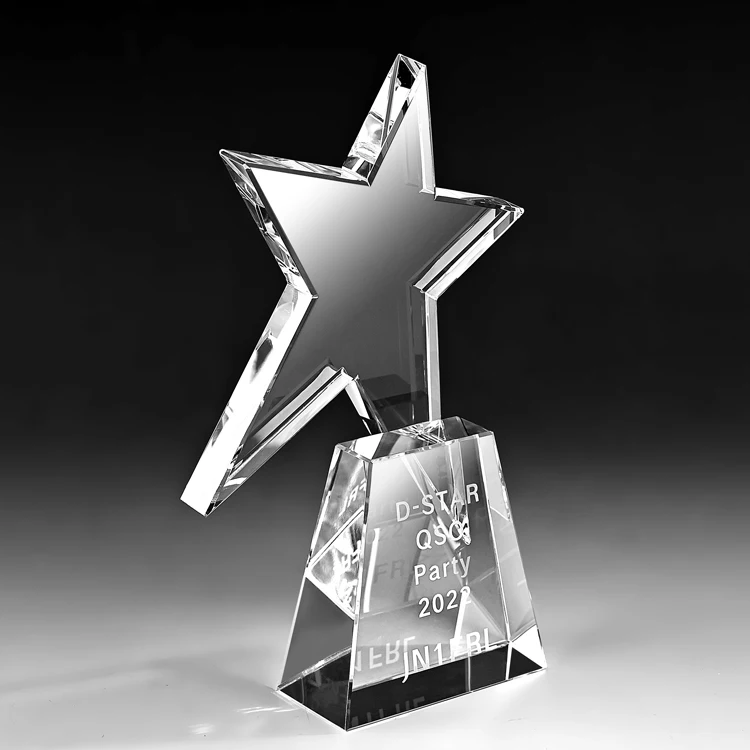 JY High Quality Customized Design Star Crystal Trophy Glass Award Souvenir Trophy Award for Business