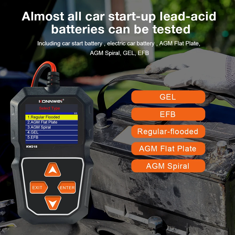 KONNWEI Motorcycle Car Battery Testing Tool KW218 6V 12V Auto Battery Health Diagnostic Tester for AGM GEL Flooded Battery