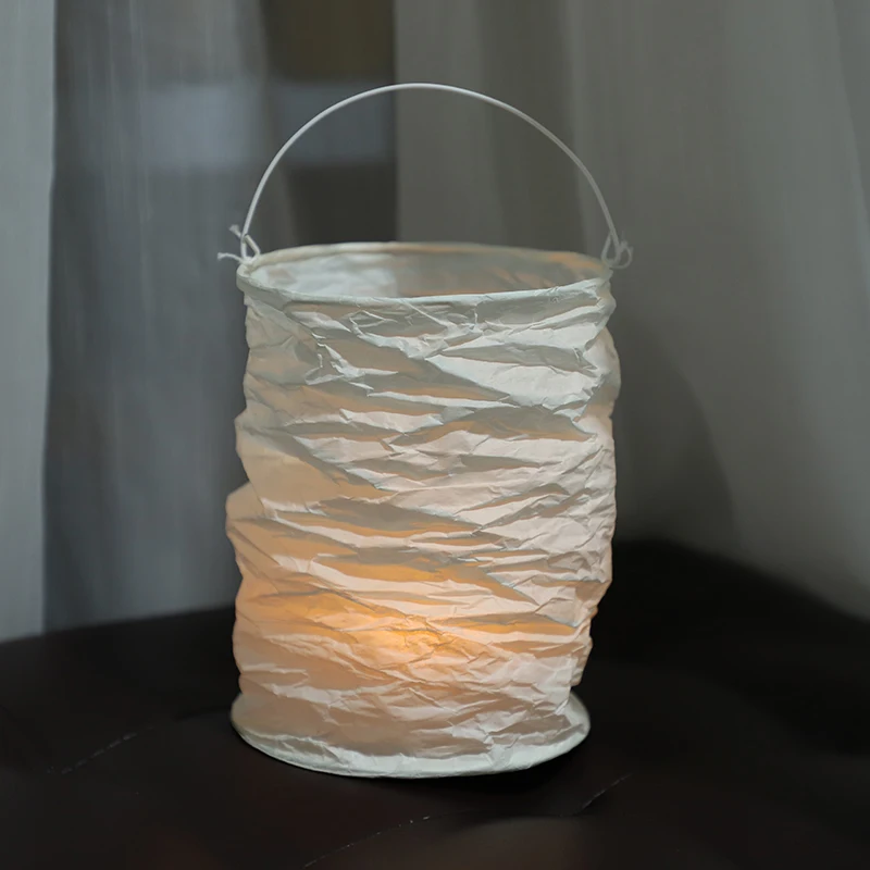 10*15cm White Hanging Cylinder Paper Lantern With Metal Candle Holder