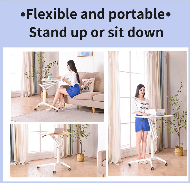 Gas lifting single column height adjustable sit standing mobile computer and laptop desk