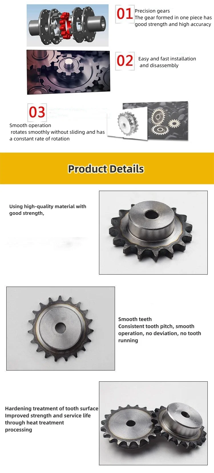 Stainless Steel Plastic Idler Roller Chain Gear Sprockets Finished Bore