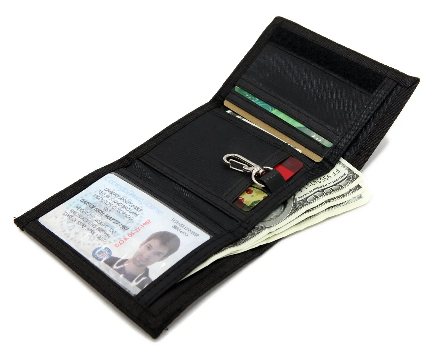 Cartera triple con cremallera de lona de nailon deportiva para