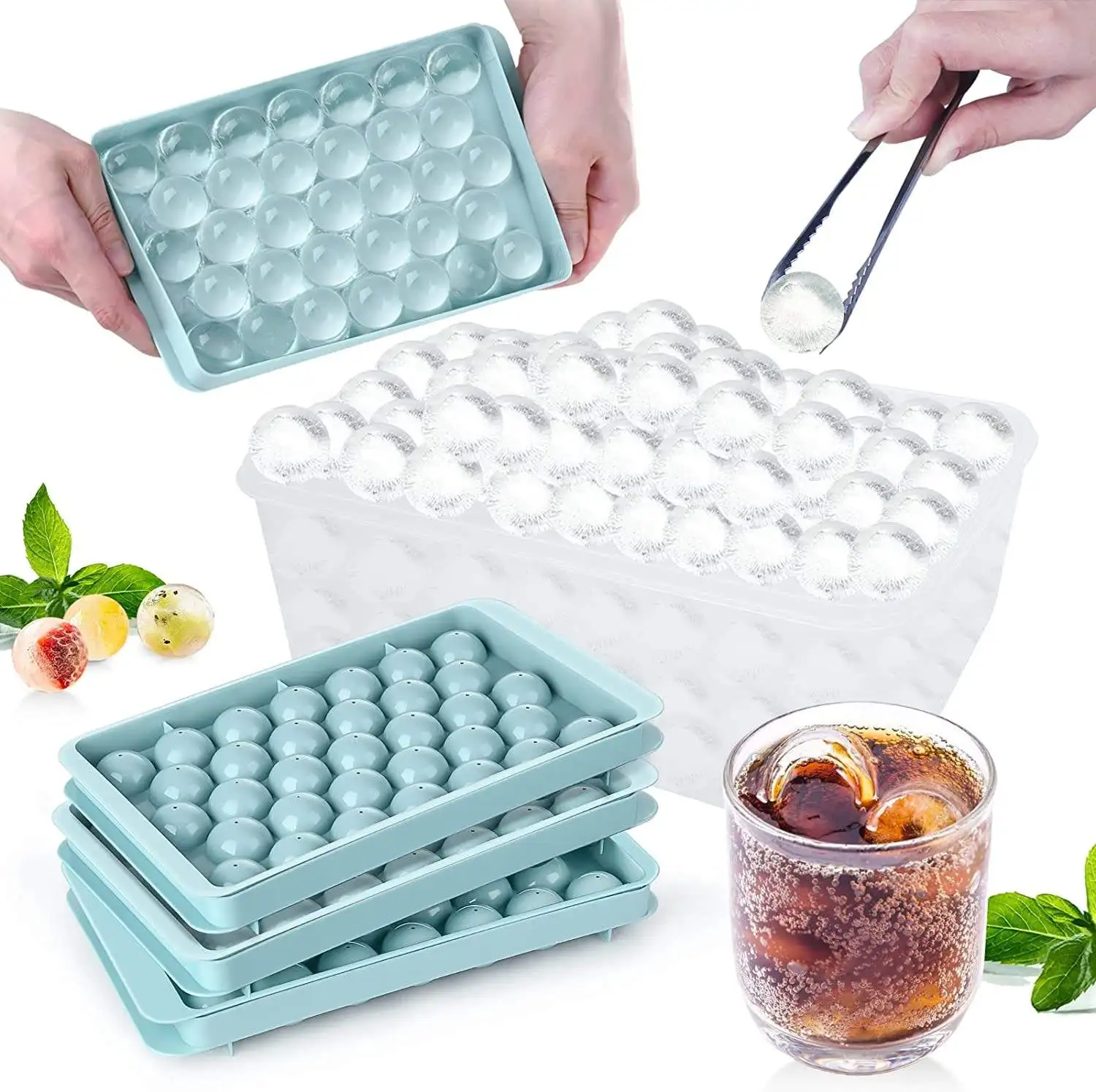 Factory Top Seller Bpa Free Plastic Mini Round Ice Ball Maker Mold Ice Cube Tray With Lid And Bin Ice Scoop factory