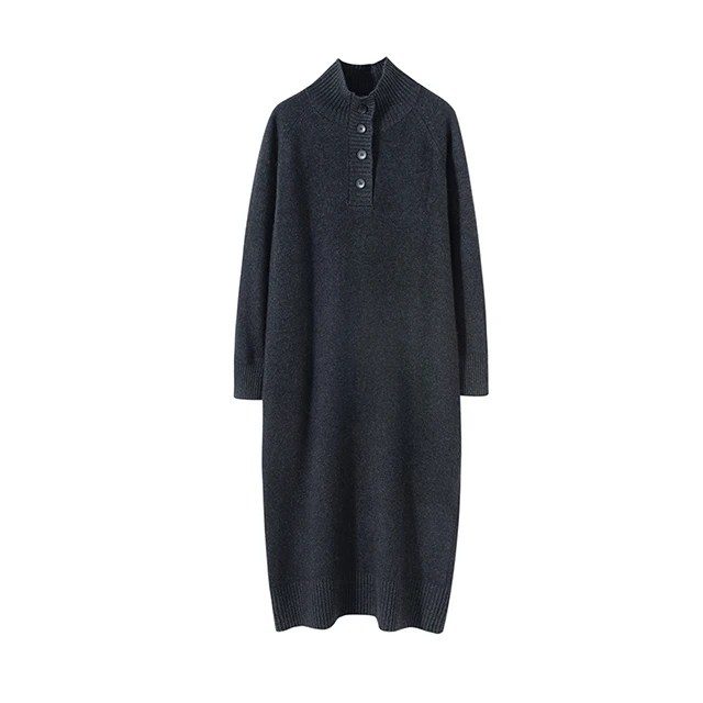High Quality Autumn Winter Thick Maxi Cashmere Wool Dress Women's Elegant Solid Color French Style Knit Sweater Dresses