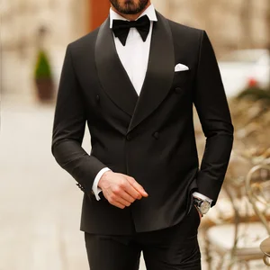New Arrival Men Double Breasted Breathable Anti-Wrinkle Flat Front Business Wedding Tuxedo Suit for Prom Button Fly Jacket Pants